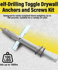 Heavy Duty Drywall Anchors And Zinc Screws Kit With Self Drilling Toggle Bolts 50 Pcs Size 8 X 2 1 8 Inch Screws Metal Image
