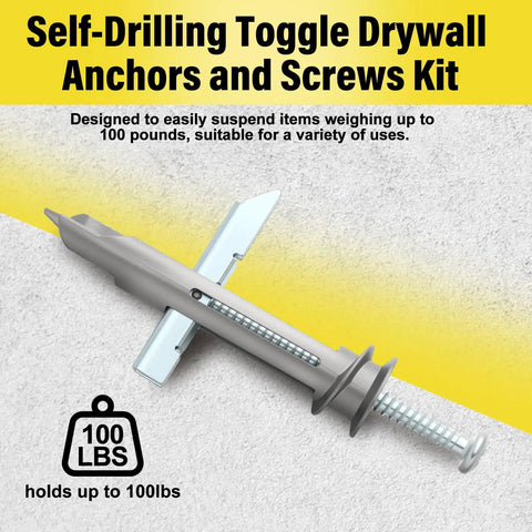 Heavy Duty Drywall Anchors And Zinc Screws Kit With Self Drilling Toggle Bolts 50 Pcs Size 8 X 2 1 8 Inch Screws Metal Image