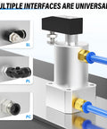 Left Turn Rotary Pneumatic Cylinder showing 20mm bore, aluminum alloy body, 90 degree turn, M5 port, 6mm fittings and multiple interfaces.
