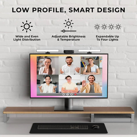 Dual Video Conference Lighting Kit For Webcams And Laptops, Bright LED Desk Light For Zoom And Streaming setup shown on monitor