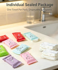 14 Pack Compressed Travel Towel Tablets Ultra Absorbent Water Activated Compact Cloth Dudes Swear By These Fast Expand Wipes For Camping Hiking And Road Trips, displayed in individual sealed packages.
