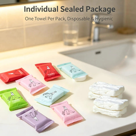 14 Pack Compressed Travel Towel Tablets Ultra Absorbent Water Activated Compact Cloth Dudes Swear By These Fast Expand Wipes For Camping Hiking And Road Trips, displayed in individual sealed packages.