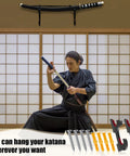 Sword Wall Mount Hanger Set For Adjustable Display Rack For Samurai Swords, Tanto And Cosplay Gear in use by martial artist