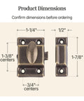 Old-School Vintage Brass Cabinet Door Latch Set With Spring-Loaded Cupboard Latch And Oval Turn, 1 7/8 Inch dimensions shown