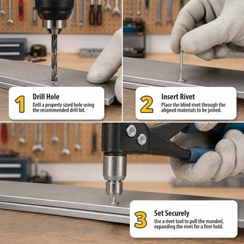 Hella Durable Stainless Steel Pop Rivets Featuring Smooth One Side Installation Metal Fasteners For Kickass Grip On Heavy Duty Construction Repair Tasks Comes In A 100 Count Pack installation steps