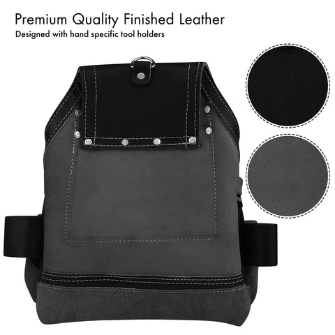 Premium Full Grain Leather Tools Pouch Belt Organizer With Five Pockets For Carpenters And Electricians Heavy Duty