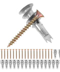 Spiral Wall Anchors Kit 13X32MM Zinc Alloy Self Drilling Hollow Anchors With Heavy Duty Drywall Screws displayed in rows