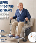 Premium Heavy Duty Toilet Safety Rails for Seniors 500 Lbs Weight Capacity adjustable height aluminum frame, providing sit-to-stand assistance.