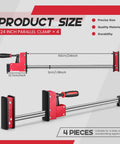 Four Piece 24 Inch Heavy Duty Parallel Clamps Set For Woodworking And Metalworking Carbon Steel Parallel Jaw Bar Clamps