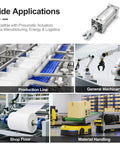 Wide applications of Y Type Foot Mount Flange for SC63 pneumatic cylinders in manufacturing and logistics environments.