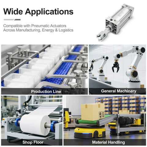 Wide applications of Y Type Foot Mount Flange for SC63 pneumatic cylinders in manufacturing and logistics environments.