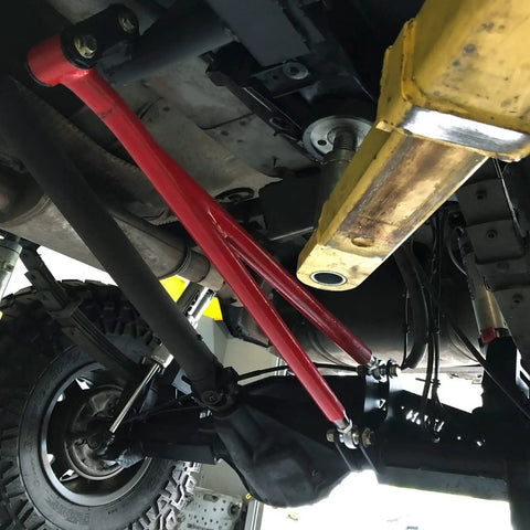 Beefed Up Three Quarter Inch Heim Joint Rod End Kit With Chrome Plated Chromoly Joints Includes Left And Right Hand Thread Sets Tube Adapters Misalignment Spacer Jam Nut Heavy Duty Panhard Rod End Kit For Off Road And High Load Use installed under vehicle