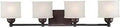 Dope Bronze Finish Reversible Etched Box Pleat Glass 4 Light Bathroom Vanity Bar Fixture Wall Mount, 1730 Series, fixture front view
