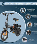 Foldable 14 Inch Electric City Bike For Adults With Removable 48V 10Ah Battery, dual disc brakes, front shock suspension