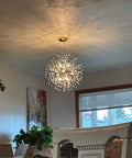 Lit Gold Crystal 9 Light Dandelion Firework Pendant Chandelier With G9 Base Modern Hanging Light Fixture in dining room