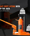 Heavy Duty Hydraulic Toe Jack Offering Five Ton Lift And Ten Ton Top Hoist For Shops And Factories Seamless Welded Steel.