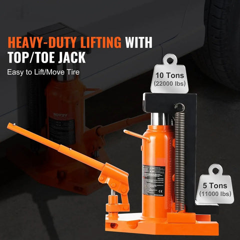 Heavy Duty Hydraulic Toe Jack Offering Five Ton Lift And Ten Ton Top Hoist For Shops And Factories Seamless Welded Steel.