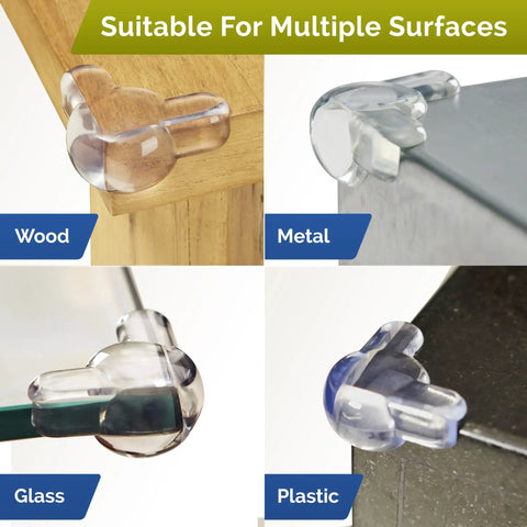 Super Soft Transparent Baby Corner Protectors For Kiddos And Toddlers With Crystal Clear Baby Proof Furniture Edges on wood, metal, glass, plastic.