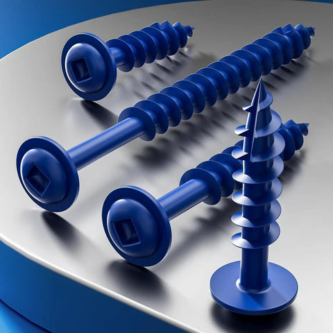 Blue Pocket Hole Screws 8 x 3/4 Inch 200 PC Pack Self Tapping Wood Screws with square and round heads on a table