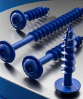 Blue Pocket Hole Screws Size Eight Three Inch Wood Screws With Square And Round Heads Self Tapping Tough As Nails Close-Up