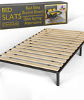 Replacement Wooden Twin Bed Slats For Mattress Support - Fabric Sleeve Locks Down Slat Spacing For Dead Simple Setup - Low Profile Bed Frame Foundation That Holds Tight with sturdy wooden slats on a metal frame.