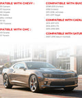 Gas Cap Replacement For 2007 To 2020 GM Cars And SUVs Including Camaro Equinox Impala Malibu Acadia Terrain ATS CTS SRX LaCrosse Regal Enclave Outlook GT329 22944177 - car compatibility chart displayed with an image of a Camaro.