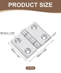 Two Pack Zinc Alloy Door Hinges For Small Cabinets And Wooden Boxes, 50x68mm Adjustable 180 Degree Folding Hardware In Silver, shown with measurements.