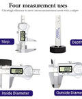 IP67 Waterproof Electronic Vernier Digital Caliper Measuring Tool Stainless Steel 0 To 6 Inch 150mm With Large LCD Screen demonstrating four measurement uses