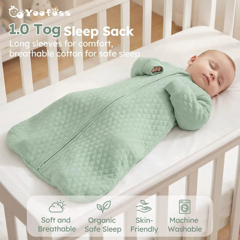 Baby Sleep Sack For Infants 6 To 12 Months 1 Tog Long Sleeve Wearable Blanket Organic Cotton With 2 Way Zipper Quilted Sleeping Sack
