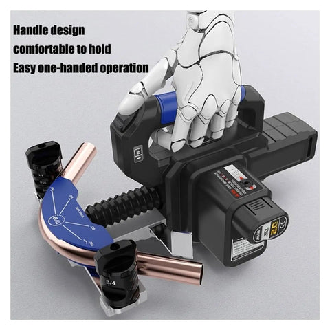 Hiedmeil Electric Tube Bender For Soft Copper Pipes Hydraulic Pipe Bending Tool showing ergonomic handle for one-handed use.