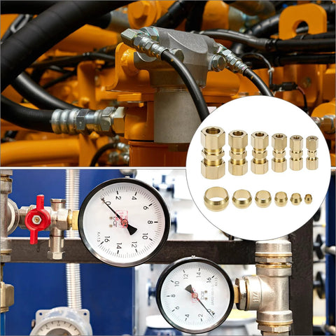 Brass compression tube fittings set, 46 pcs, 1/8–1/2 in OD, straight unions for truck airlines