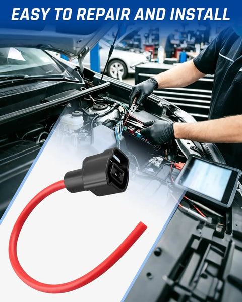 Premium Heavy Duty One Pin Pigtail Plug Harness With 10 Awg Wire For C62B1 Ce1017BF Ket Mg640 Connectors with red wire in vehicle engine.
