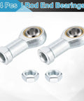 PHSB6 3/8 Inch Female Rod End Bearing Set - 4 Pack 3/8-24 UNF Right Hand Female Thread Rod Ends With Jam Nuts For Agriculture, Machinery, CNC Equipment Built To Last Heavy Duty Industrial Grade, 2 rod ends and 2 jam nuts