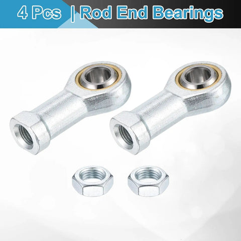 PHSB6 3/8 Inch Female Rod End Bearing Set - 4 Pack 3/8-24 UNF Right Hand Female Thread Rod Ends With Jam Nuts For Agriculture, Machinery, CNC Equipment Built To Last Heavy Duty Industrial Grade, 2 rod ends and 2 jam nuts
