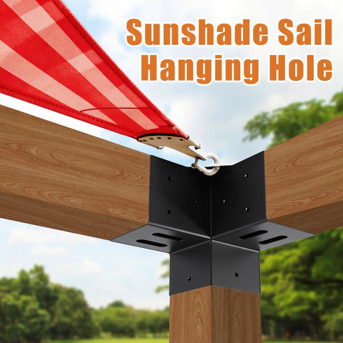 Beefed Up 4x4 Pergola Brackets Set Of 4, 3 Way Right Angle Corner Brackets For DIY Pergola Kits, 45 Degree Angle Supports For Gazebos, Patios, Outdoor Pergolas, And Log Cabins, Durable Q235B Steel With Black Powder Coat