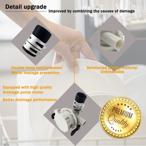Detail upgrade features of Dishwasher Drain Pump Assembly Replacement Fits LG Dishwashers And Kenmore Models with 10 Year Warranty