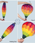 Two Pack Multicolor Hot Air Balloon Rainbow Wind Spinner Garden Decor For Outdoor Vibes, 59 Inches Tall By 12 Inches Wide, Nylon Build, UV And Weather Resistant, Fully Collapsible For Quick Setup And Easy Storage, Vibrant Yard Ornament. Image shows steps to open and close the wind spinner.