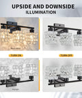 3 Light Crystal Bathroom Vanity Light Fixture Over Mirror Rotatable Matte Black Crystal Indoor Wall Lights Sink Mirror Foyer Chrome Glass Modern Lampshade in warm white and daylight modes, turned on and off