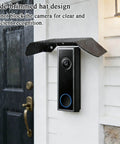 All Weather Stainless Steel Doorbell Rain Cover That Bosses Up Outdoor Protection with Anti Glare Sun Shade installed on a doorframe
