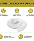 Heavy Duty Dust Collection Hose 2.5 Inch X 10 Feet, Ultra Flexible Clear PVC Debris Vacuum Hose With Puncture Resistance, Coated Wire Helix Reinforced, displayed coiled on white background with product features overlay.