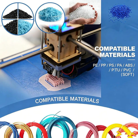 Heavy Duty Desktop 3D Filament Maker Machine Featuring Snappy PID Temp Control and A Badass 1000W Extruder for compatible materials like ABS and PVC.