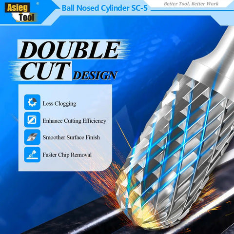 Close-up of Heavy Duty Pro Grade Tungsten Carbide Burr Rotary File Cylindrical Double Cut With Radius End