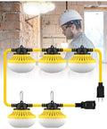 Lit 100W LED Work Light String With 10000 Lumens 100 Ft Run 10 Bulbs For Job Site Construction Renovation Walkway Patio