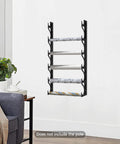 Straight Up Solid Metal Wall Mount Vinyl Holder Rack Stores Six Rolls With Adjustable Brackets for Zero Hassle Shop Organization and Super Smooth Storage with patterned vinyl.