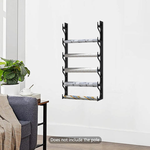 Straight Up Solid Metal Wall Mount Vinyl Holder Rack Stores Six Rolls With Adjustable Brackets for Zero Hassle Shop Organization and Super Smooth Storage with patterned vinyl.