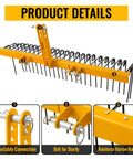 60 Inch Heavy Duty Powder Coated Steel Pine Straw Rake With 26 Spring Steel Tines, product details showing adjustable connection and bolts