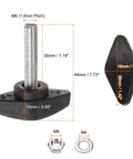 Rock Solid 8 Pack M6 Metric Tee Wing Thumb Screws With Black Plastic Handles showing size and dimensions, includes nuts and washers.