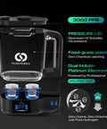 72 Oz Hydrogen Water Pitcher Pro Generator With 3000 PPB SPE PEM Tech Large Family Size Hydration System 9000mAh Rechargeable Battery Black