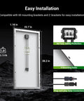 Rear view of 100W 12V Monocrystalline Solar Panel With Solar Connectors For Battery Charging On Boats, RVs, Caravans And Off Grid Adventures showing dimensions and features.