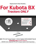 PTO Link replacement plate for Kubota BX tractors, front view, Compact PTO Quick Connect Duo Bundle For Sub Compact And Compact Category 1 Tractors And Implements Up To 70 HP Includes One Tractor Female Coupler And One Implement Male Coupler No Fuss Convenience